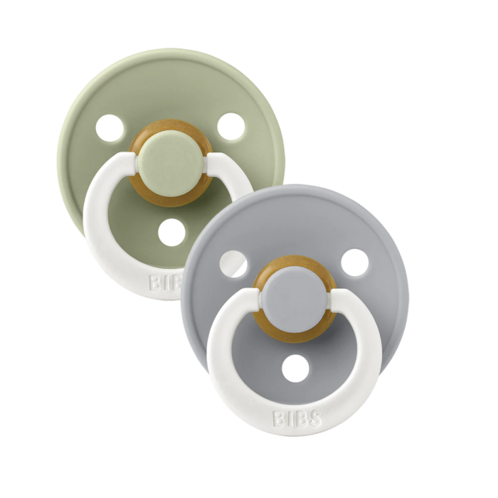 Пустушка BIBS 6-18 m Colour Latex Round (кругла) –  Sage / Cloud GLOW  (світиться в темряві), 2 шт