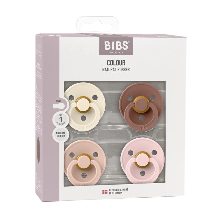 Соски пустушки BIBS 0-6 m Colour Latex Round (круглі) 4 PACK – Ivory/Blush/Woodchuck/Blossom