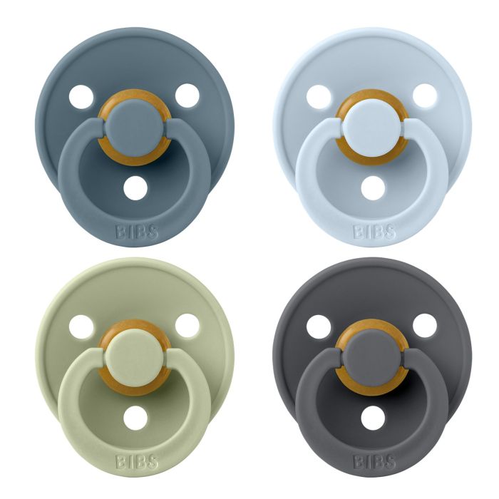 Соски пустушки BIBS 0-6 m Colour Latex Round (круглі) 4 PACK – Petrol/Sage/Baby Blue/Iron