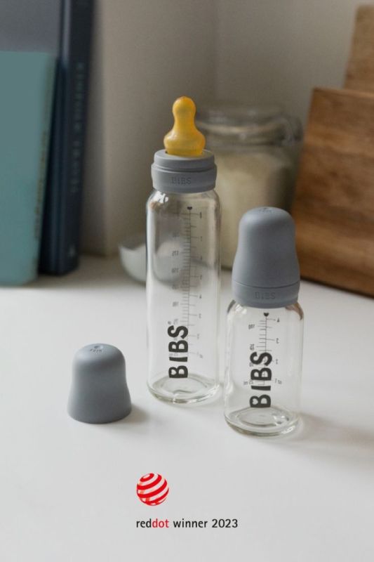 Скляна дитяча пляшечка BIBS Baby Glass Bottle повний комплект  110 ml - Cloud