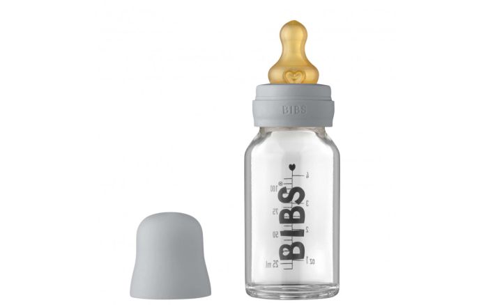 Скляна дитяча пляшечка BIBS Baby Glass Bottle повний комплект  Cloud 120 ml