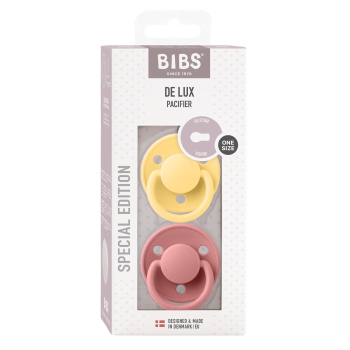 Пустушка BIBS 0-36 m De Lux Silicone Pale Butter/Dusty Pink (2 в упаковці)