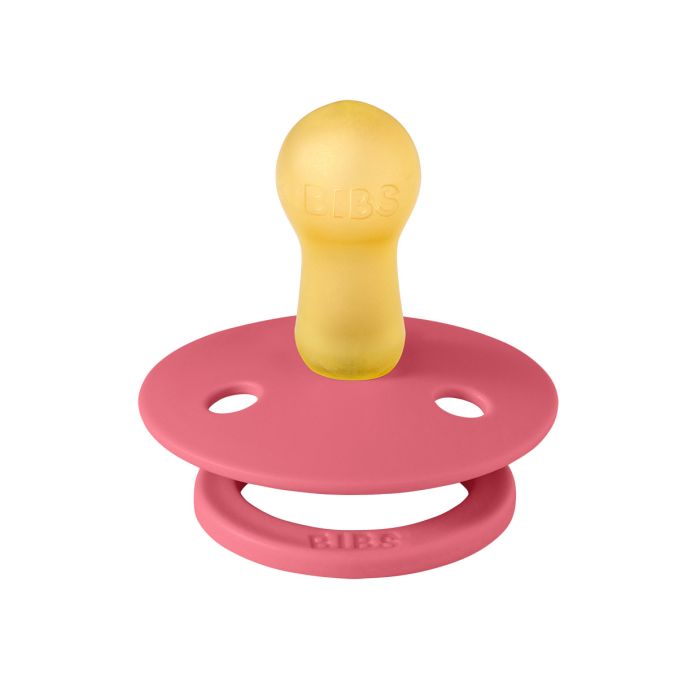 Соска пустушка BIBS 6-18 m Colour Latex Round – Coral в контейнері для зберігання