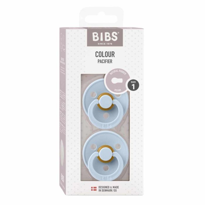 Соска пустушка BIBS 0-6 m Colour Latex Round (кругла) – Baby Blue/Baby Blue (2 в упаковці)