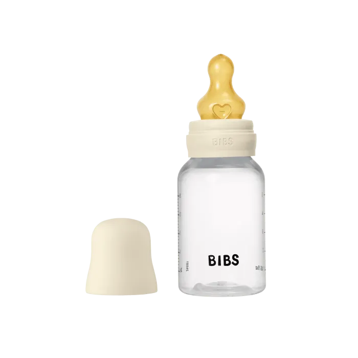Дитяча пластикова пляшечка BIBS Baby Bottle Round Latex Ivory, 150 ml - 0+m