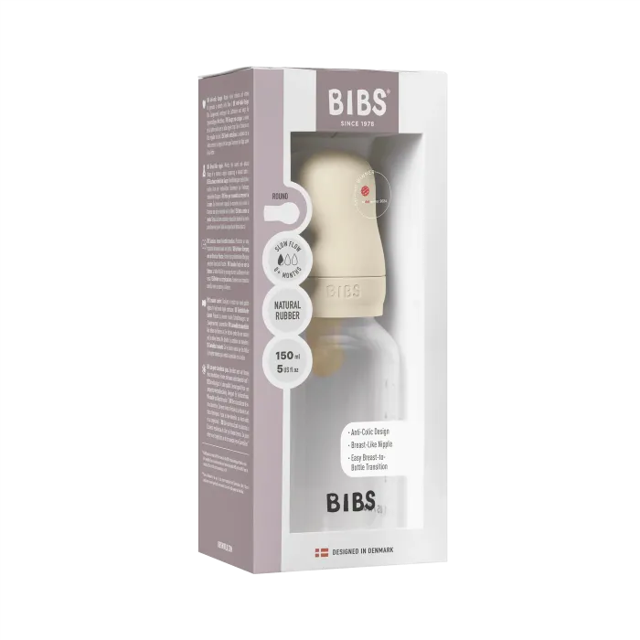 Дитяча пластикова пляшечка BIBS Baby Bottle Round Latex Ivory, 150 ml - 0+m