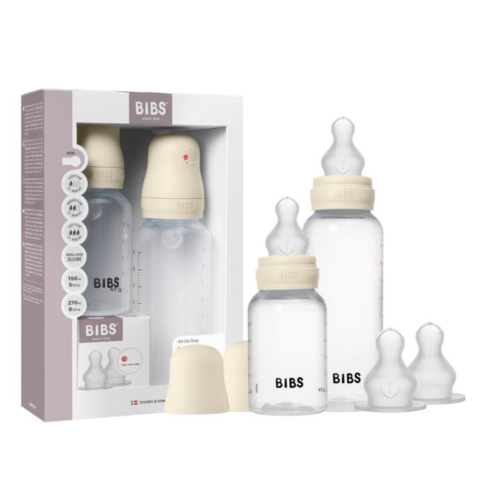 Повний комплект дитячих пляшечок BIBS Anti-Colic Round Silicone 150 ml/ 270 ml – Ivory (+0m, +2m, +4m)