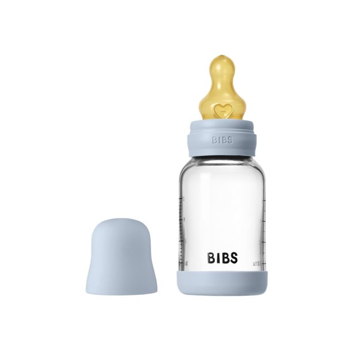 Скляна дитяча пляшечка BIBS Baby Glass Bottle повний комплект Baby Blue, 120 ml