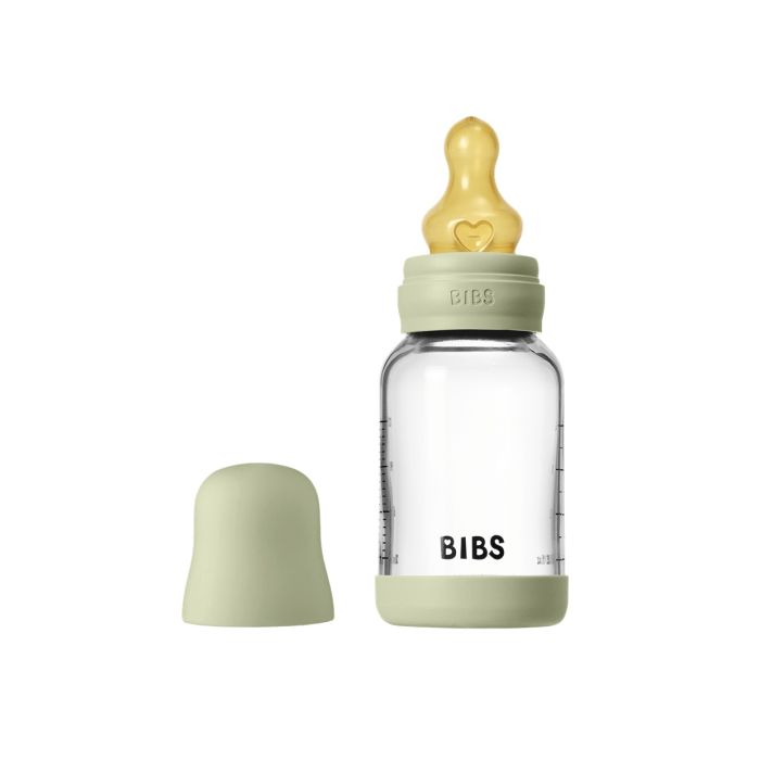 Скляна дитяча пляшечка BIBS Baby Glass Bottle повний комплект  120 ml - Sage