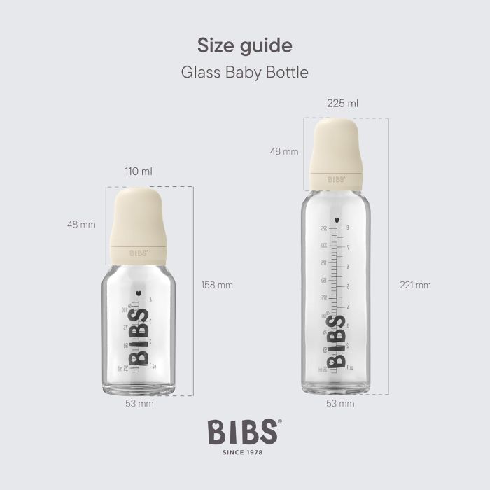 BIBS Baby Glass Bottle Complete Set 225 ml, Ivory