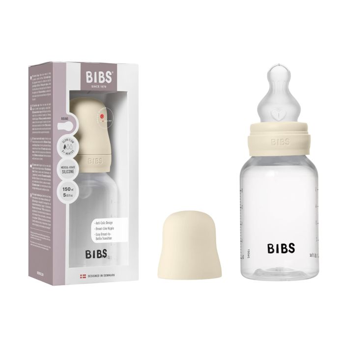 Пластикова дитяча пляшечка BIBS Baby Bottle Round Silicone 150 мл Slow Flow (повільний потік) Ivory
