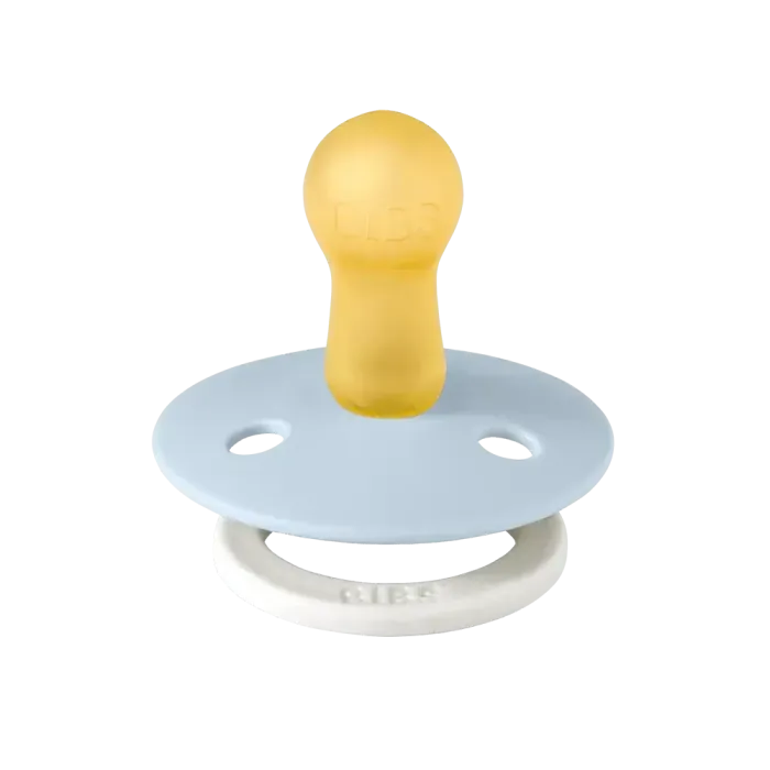 Пустушка BIBS 0-6 m Colour Latex Round (круглая) –  Iron / Baby blue GLOW (светится в темноте) 2 шт