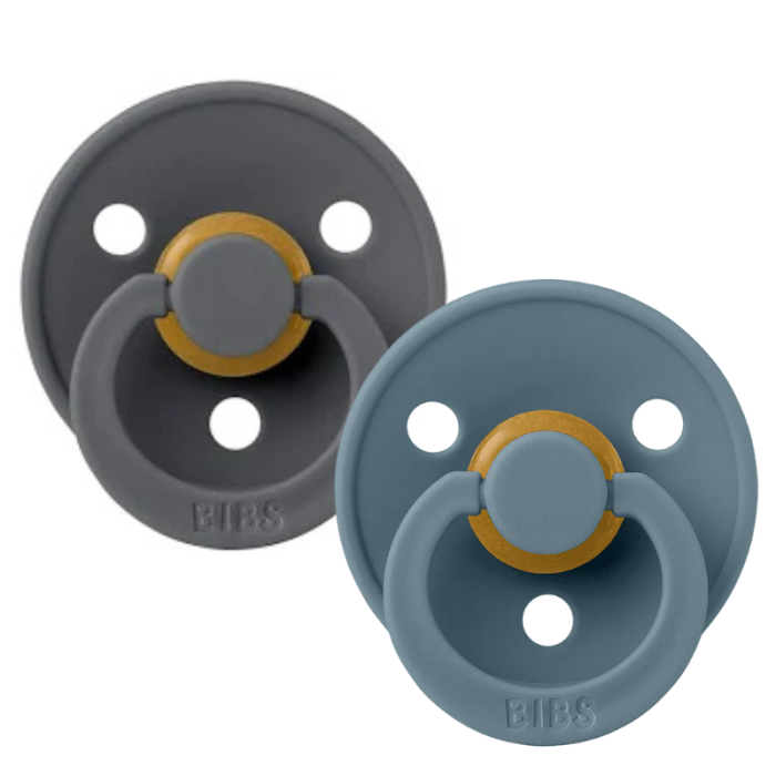 Пустушка BIBS 0-6 Colour Latex Round (кругла) – Iron / Petrol, 2 шт