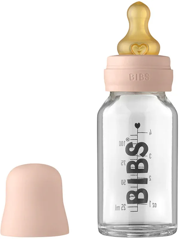 Скляна дитяча пляшечка BIBS Baby Glass Bottle повний комплект Blush - 110 ml
