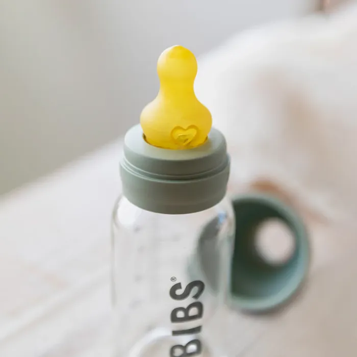 Скляна дитяча пляшечка BIBS Baby Glass Bottle повний комплект  110 ml - Sage