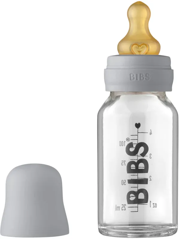 Комплект скляна дитяча пляшечка BIBS Baby Glass Bottle  110 ml - Cloud з чохлом Petrol
