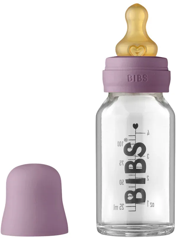 Скляна дитяча пляшечка BIBS Baby Glass Bottle повний комплект Mauve 120 ml