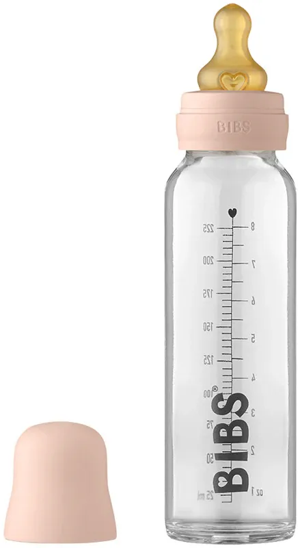 Скляна дитяча пляшечка BIBS Baby Glass Bottle повний комплект Blush - 225ml