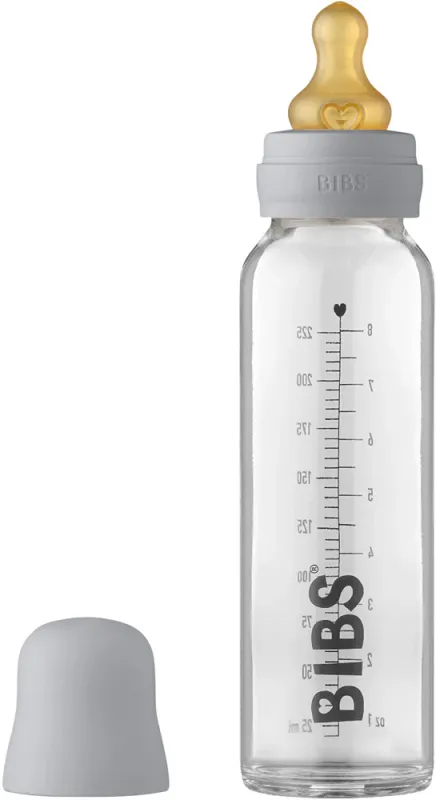 Скляна дитяча пляшечка BIBS Baby Glass Bottle повний комплект  225 ml - Cloud