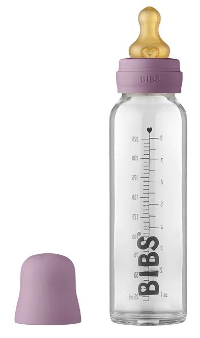 Скляна дитяча пляшечка BIBS Baby Glass Bottle повний комплект Mauve - 225ml