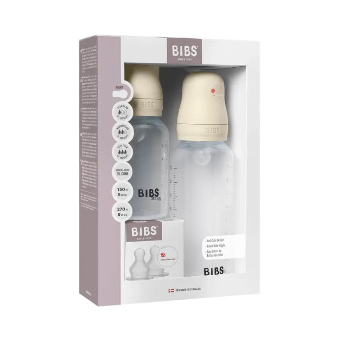 Набір дитячих пляшечок BIBS Grow and Flow Round Silicone 150 мл/270 мл – Ivory