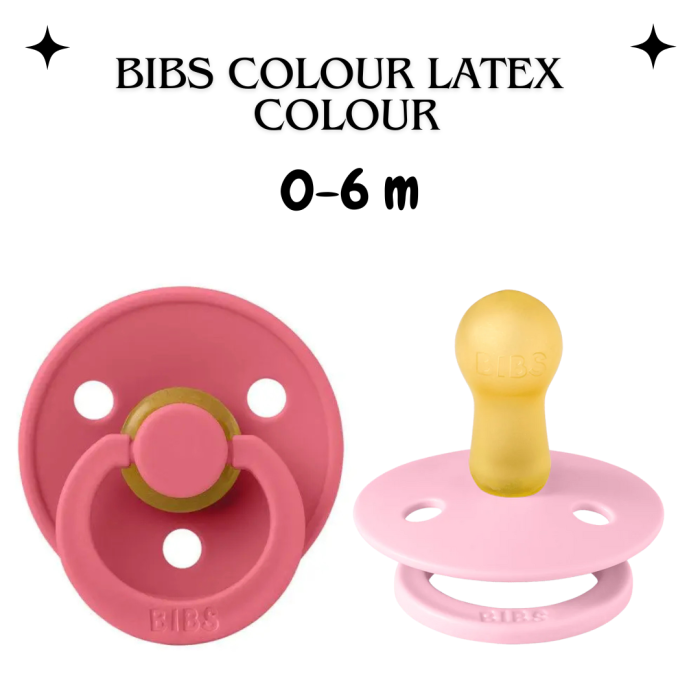 Пустушка BIBS 0-6 Colour Latex Round (кругла) – Coral / Baby Pink , 2 шт