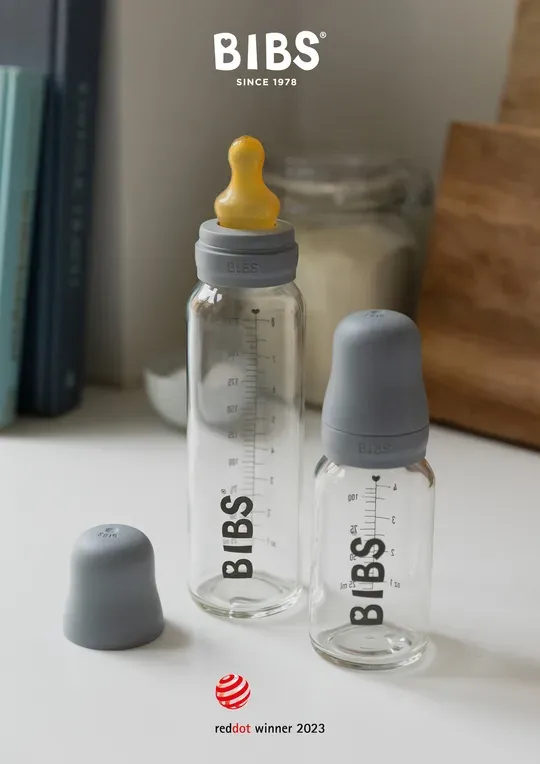 Скляна дитяча пляшечка BIBS Baby Glass Bottle повний комплект  225 ml - Baby Blue