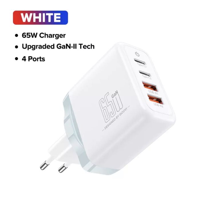 Быстрая зарядка 4 в 1  QOOVI GaN 65W  USB Type C