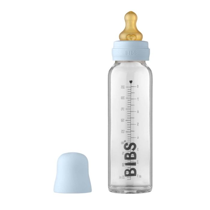 Скляна дитяча пляшечка BIBS Baby Glass Bottle повний комплект  225 ml - Baby Blue