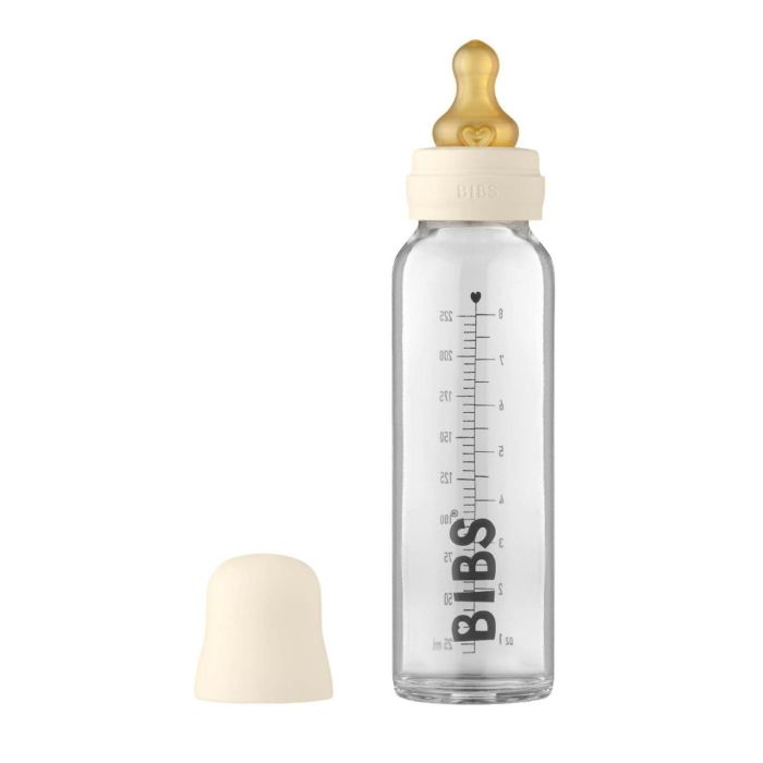 Скляна дитяча пляшечка BIBS Baby Glass Bottle повний комплект  Ivory - 225ml