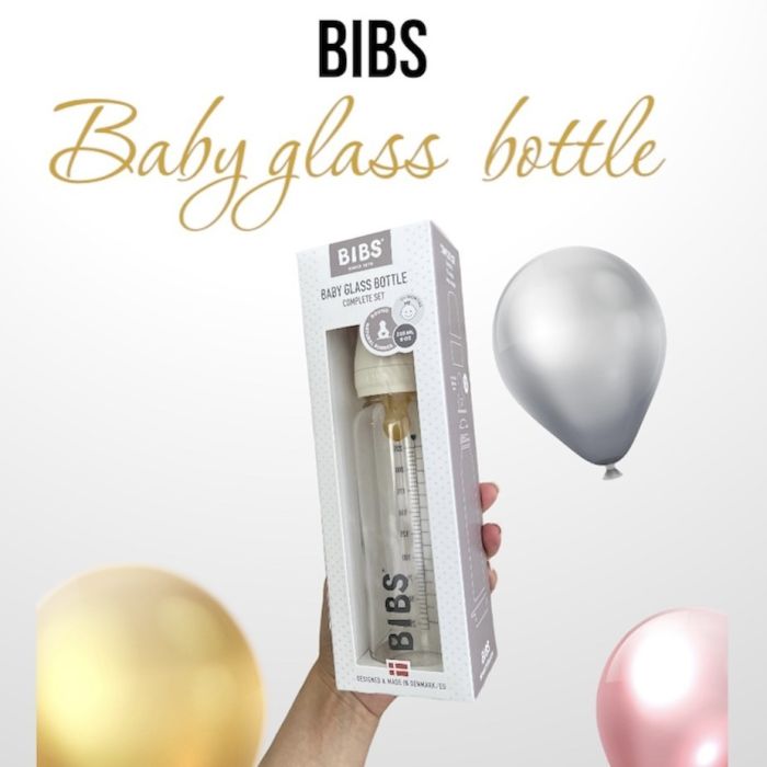 Скляна дитяча пляшечка BIBS Baby Glass Bottle повний комплект  Ivory - 225ml