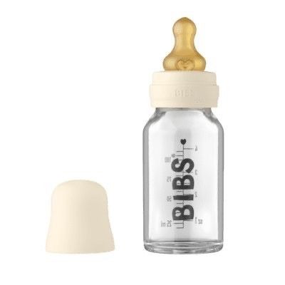 Скляна дитяча пляшечка BIBS Baby Glass Bottle повний комплект  Ivory - 110 ml  -