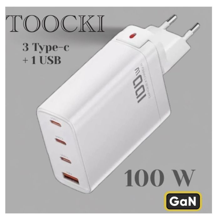 Зарядне TOOCKI 100W GaN Travel Charger (3 Type-c + 1 USB)  White