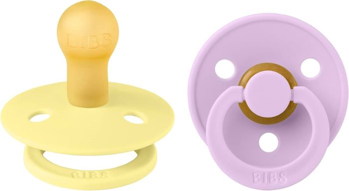 Пустушка BIBS 6-18 Colour Latex Round (кругла) – Sunshine / Violet Sky, 2 шт