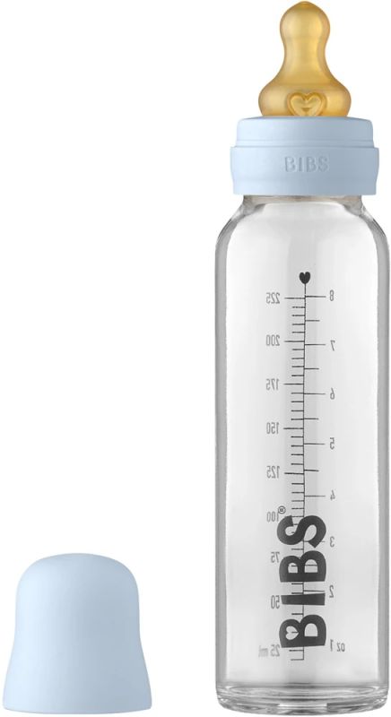 Скляна дитяча пляшечка BIBS Baby Glass Bottle повний комплект - 225ml - Baby Blue