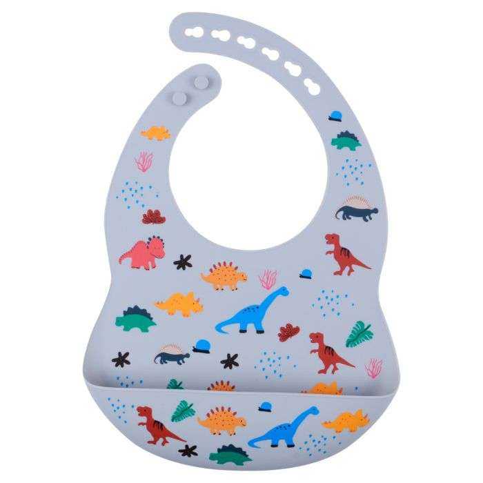 Силиконовый нагрудник – Dinosaur, Light Gray