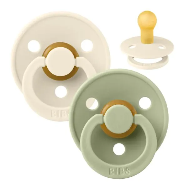 Пустушка BIBS 0-6 m Colour Latex Round  Ivory / Sage, 2 шт (кругла)