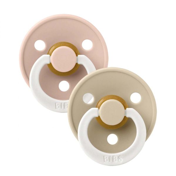 Пустушка BIBS 0-6 m Colour Latex Round (кругла) Blush/Vanilla GLOW (світиться в темряві), 2 шт
