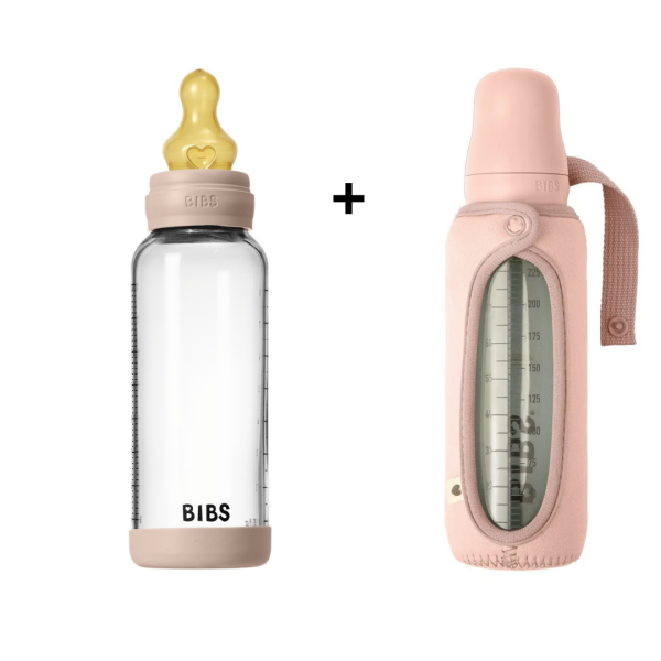 Скляна дитяча пляшечка BIBS Baby Glass Bottle повний комплект Blush - 240 ml + Чохол в подарунок