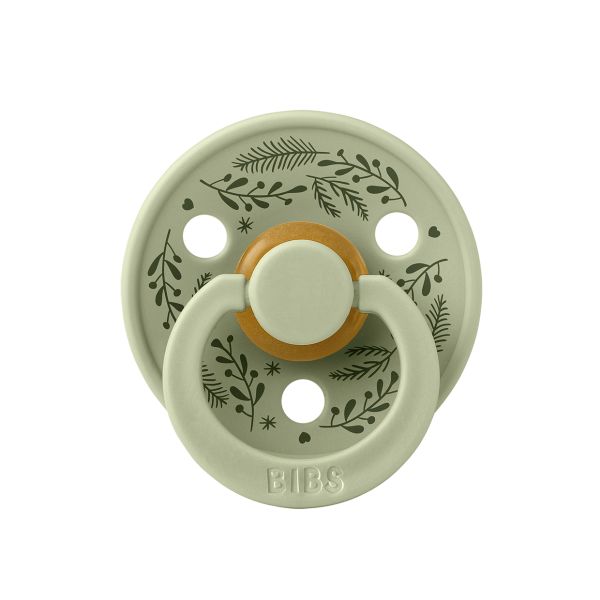 Пустушка BIBS 0-6 m Pacifier Colour Holiday Leaf Latex Round (кругла) – Sage Hunter Green
