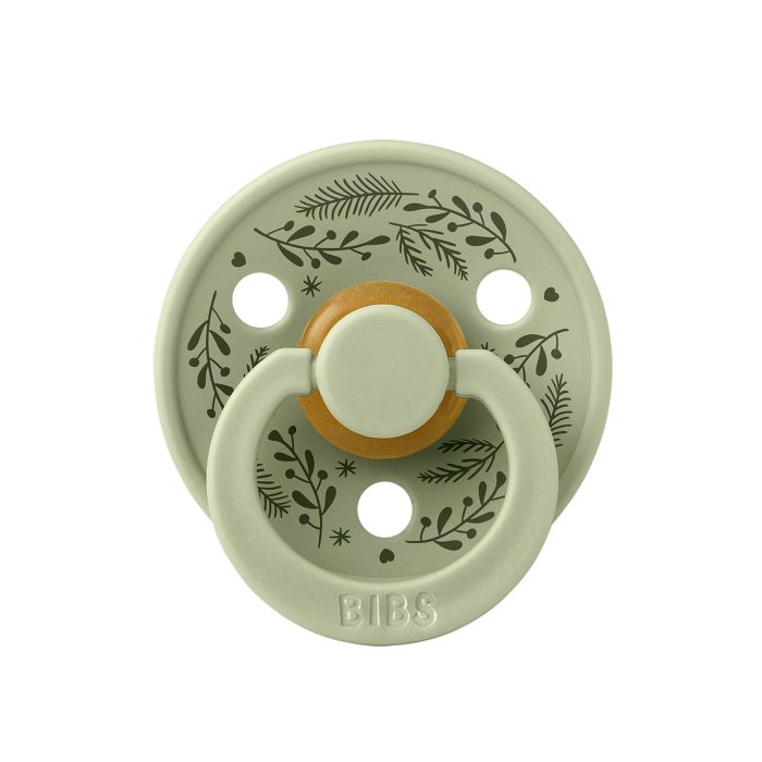 Пустушка BIBS 0-6 m Pacifier Colour Holiday Leaf Latex Round (кругла) – Sage Hunter Green