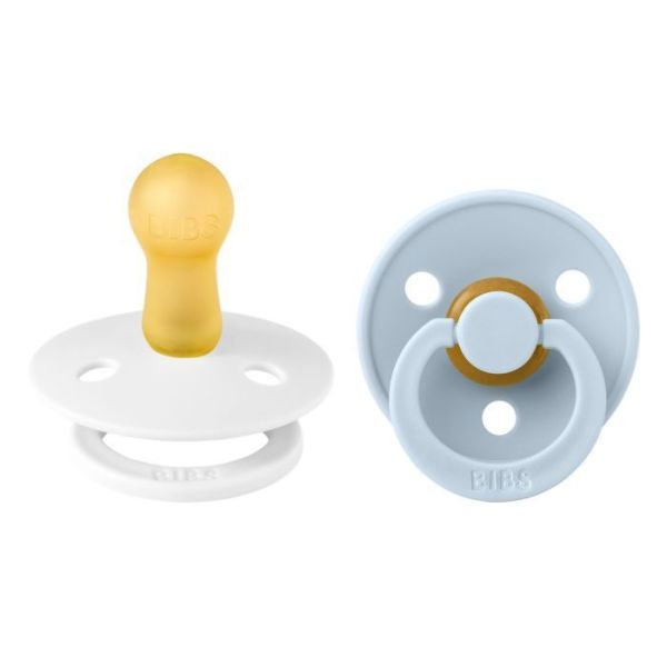 Соска BIBS 0-6 m Colour Latex Round (кругла) – White/Baby Blue (2 в упаковці)