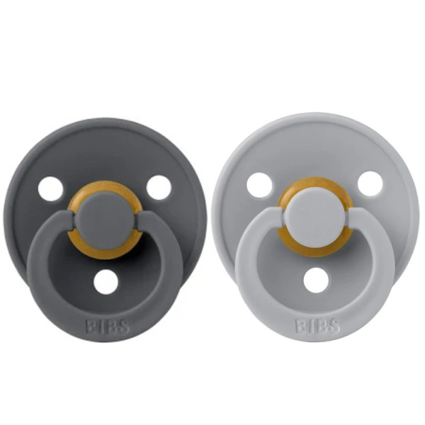 Соска BIBS 0-6 m Colour Latex Round (кругла) – Iron/Cloud, 2 шт