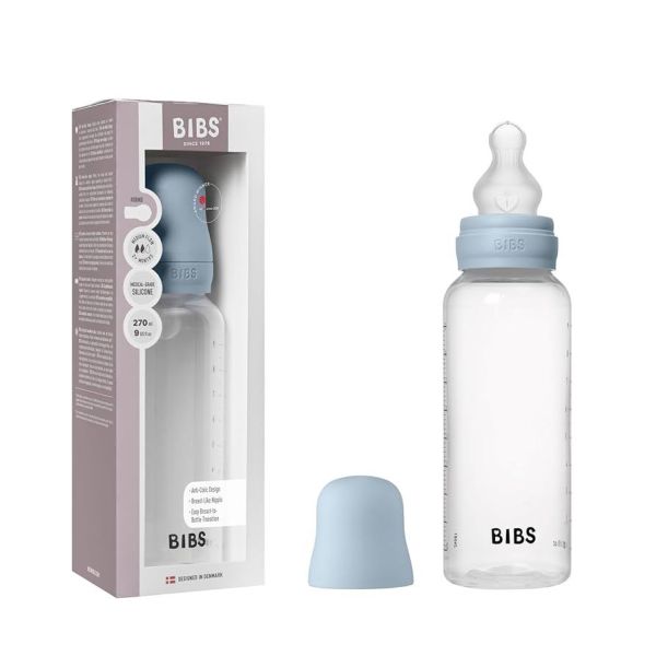 Дитяча пляшечка BIBS Baby Bottle Round Silicone 270 мл Medium Flow (середній потік) Baby Blue