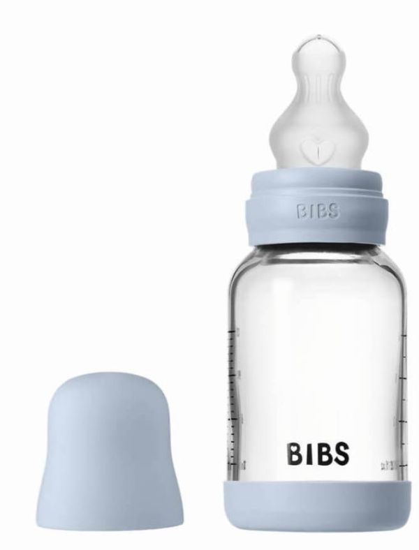 Скляна BIBS Baby Glass Bottle дитяча пляшечка з силіконовою соскою - 120 ml - Baby Blue 
