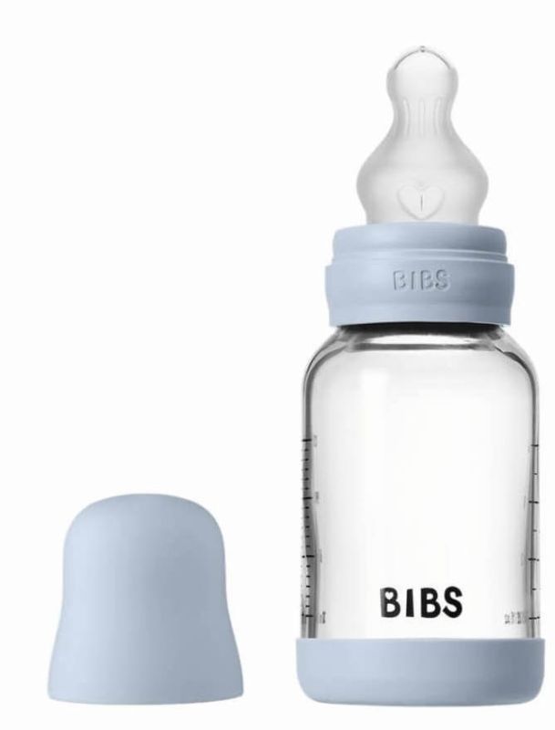 Скляна BIBS Baby Glass Bottle дитяча пляшечка з силіконовою соскою - 120 ml - Baby Blue 