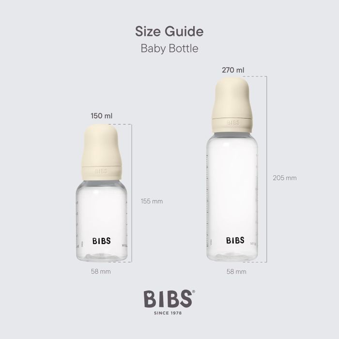 Набір пластикових дитячих пляшечок BIBS Grow and Flow Round Latex 150 мл/270 мл – Ivory 2 pcs