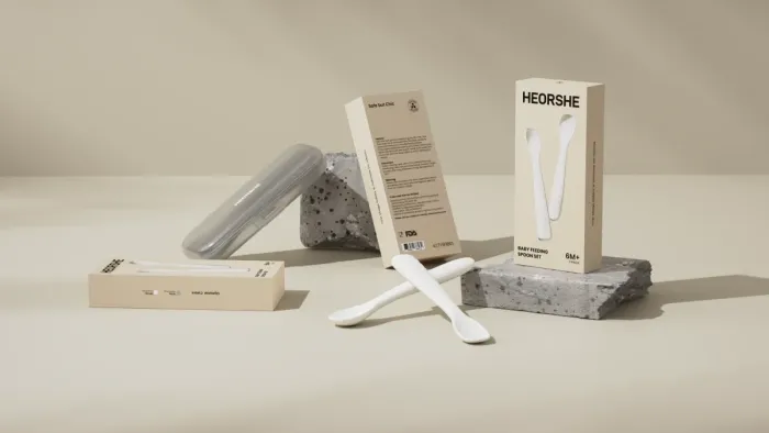Силіконові дитячі прибори Heorshe 2шт в контейнері для зберігання - Сірі