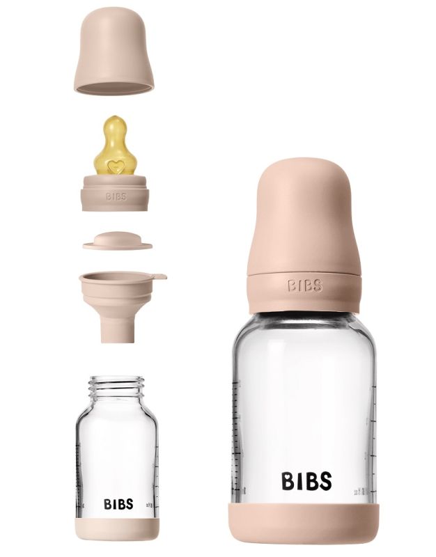Скляна  BIBS Baby Glass Bottle дитяча пляшечка повний комплект  Blush - 120 ml