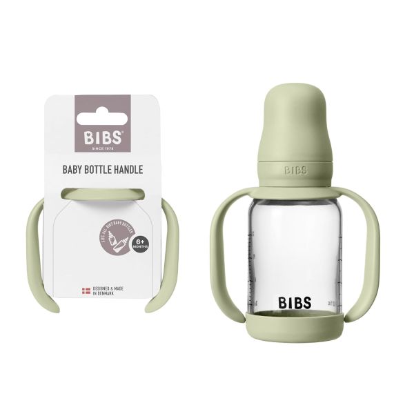 Набір скляна дитяча пляшечка BIBS Baby Glass Bottle Sage та ручки для тримання 120 ml